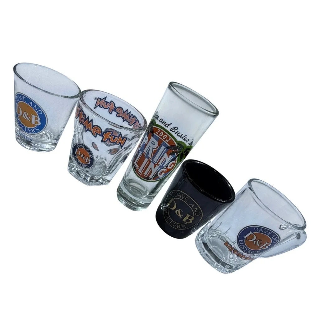 Dave and Busters Shot Glass Lot of 5 Dallas Spring Fling 2002 Arcade Barware